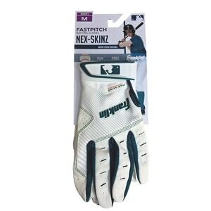 Franklin Nex Skinz Fastpitch Batting Gloves‎ Women's Medium White Teal MLB